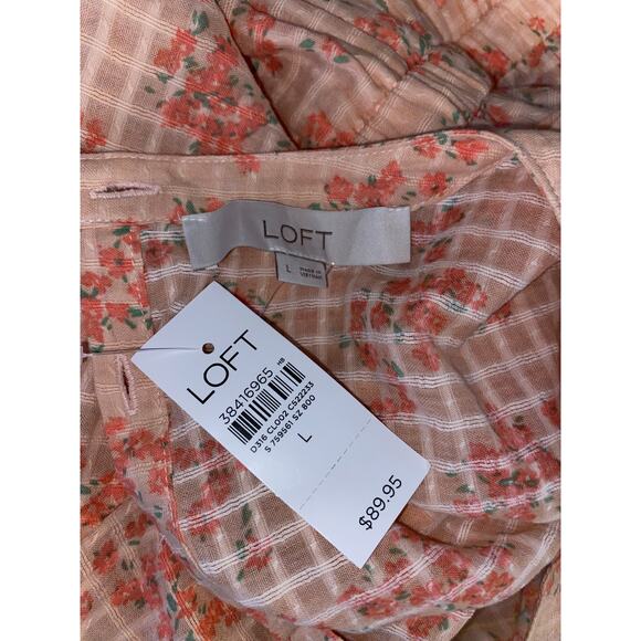 NWT $90 LOFT size Large Peach Pink Floral Liner Slip Elastic Wrist Waist Dress - Picture 5 of 12